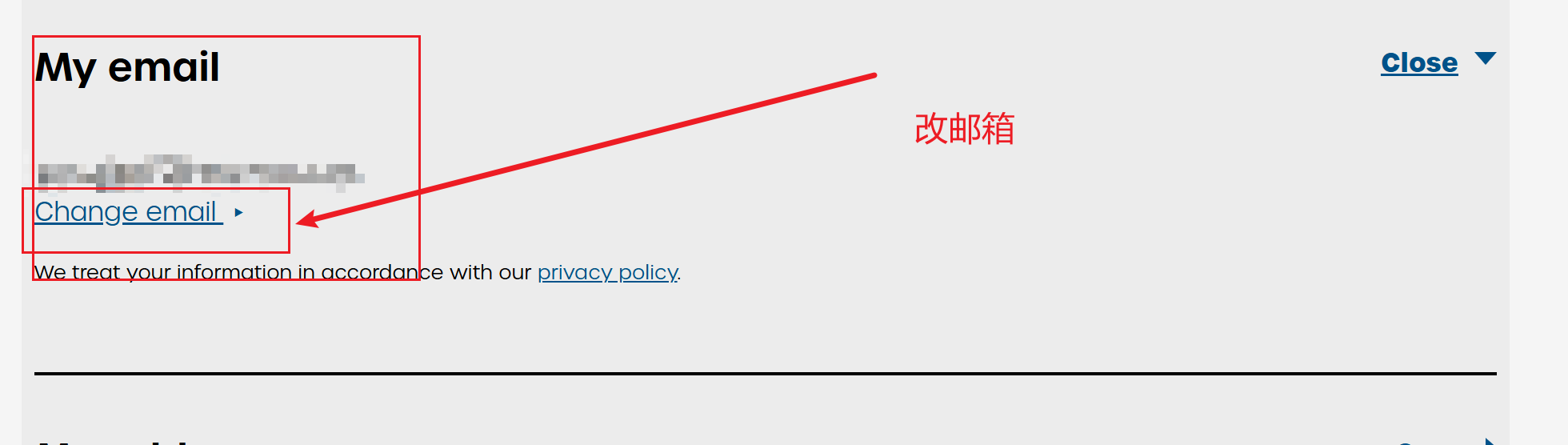修改邮箱：My email 一栏点击 Change email